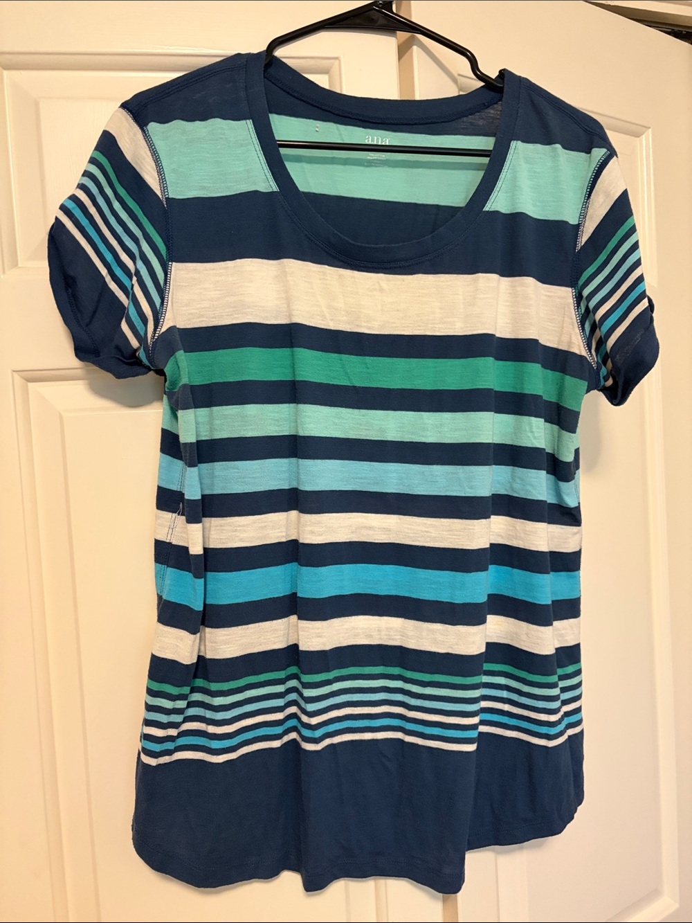 a.n.a Navy, Teal, Light Blue & White Striped Short Sleeve Tee